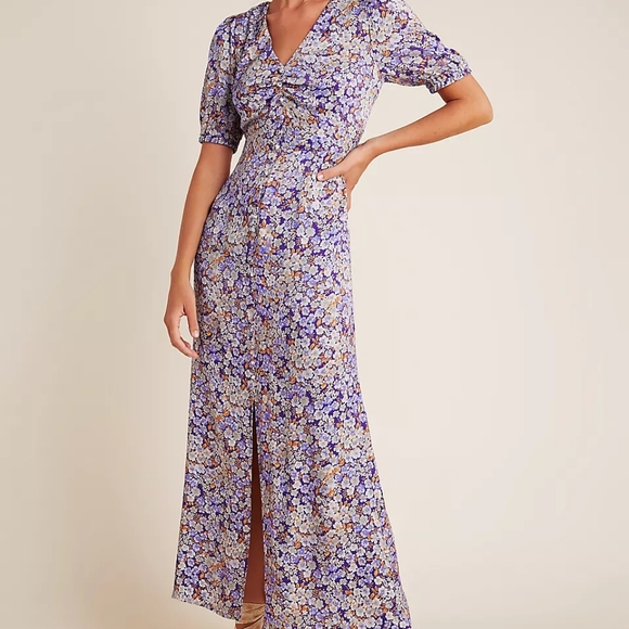 Anthropologie Patrizia Floral Print Dainty Puff Sleeve Button Down Dress, Sz 10 - Picture 1 of 6